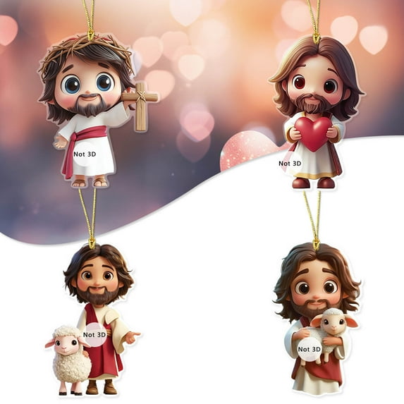 Tyidzon Easter Jesus Ornaments, 3.15" Acrylic Religious Keychain Charm for Car Rearview Mirror Backpack, 2D Easter Keychain Pendant Spring Hanging Decor