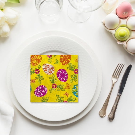 Tyidzon Easter Napkins 20 Pack, 6.4x6.4" Paper Cocktail Napkins with Bunny Eggs Pattern, 3-Ply Disposable Luncheon Napkins for Spring Party Holiday Table Decor