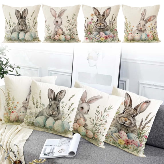 Tyidzon Easter Pillow Covers 18x18 Inch - Bunny Flower Print Throw Pillow Covers for Sofa, Spring Home Decor and Easter Gifts