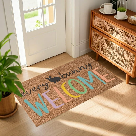 Tyidzon Easter Welcome Door Mat, Outdoor Spring Rabbit Door Mats, Front Door Rugs Non Slip Floor Mats Porch Entryway Indoor Outdoor