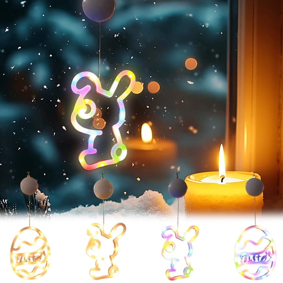 Tyidzon Easter Window Lights, 17 Inch LED Egg Bunny Suction Cup Light, Battery Operated Lights Easter Decorations for Indoor Outdoor Party