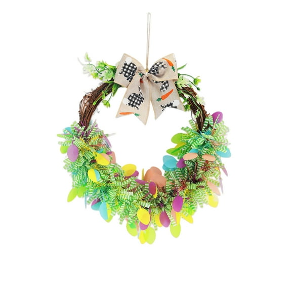 Tyidzon Easter Wreath, Artificial Hand-woven Easter Decorations Garland with Ribbon & Bow Hanging Spring Wreaths for Front Door Home Wall Outdoor Indoor Farmhouse Holiday Decor