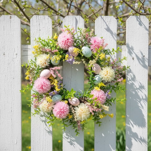 Tyidzon Easter Wreath with Colorful Eggs, Spring Wreaths for Front Door, Easter Decorations Artificial Eggs Wreath for Home Wall Window Indoor Outdoor Spring Holiday Decor