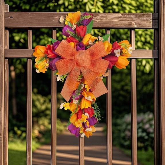 Tyidzon Easter Wreath for Front Door Decor, Cross Faux Flower Wreath Spring Artificial Floral Decoration for Home Decor Party Decoration Holiday Decor Props
