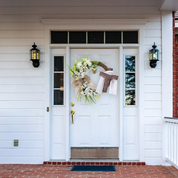 Tyidzon Easter Wreath with Cross Garland 16 Inch Spring Door Decor Handmade for Front Door Fireplace Wall Easter Decorations Purple