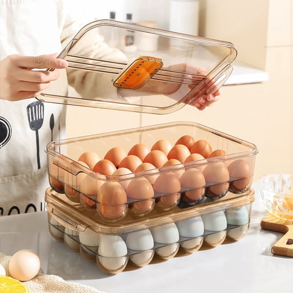 Tyidzon Egg Holder for Fridge - 24 Egg Container with Lid, Egg Container for Refrigerator, Stackable Plastic Egg Tray with Lids (Clear)