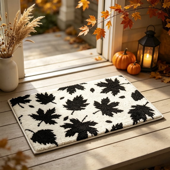 Tyidzon Fall Bathroom Rug, Soft Absorbent Maple Leaf Bath Mat, Thanksgiving Floor Mat with Non-Slip Rubber Backing 23.6 x 15.8 in