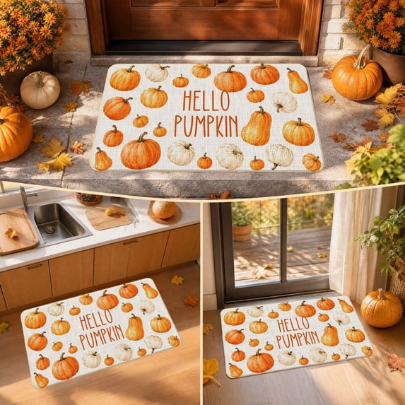 Tyidzon Fall Welcome Door Mat, 16x24 in Autumn Pumpkin Doormat Thanksgiving Day Floor Mat for Indoor Outdoor Entryway, Porch and Front Door