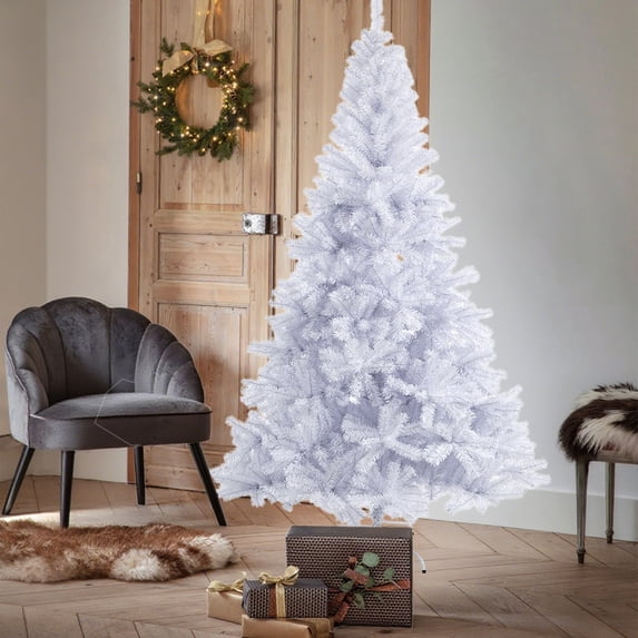 Tyidzon Flocked Christmas Tree, 6.9ft Hinged Artificial Christmas Tree with Full Branches, All-White Needles, Stable Metal Stand Easy Assembly Pine Trees for Home Holiday Party Decoration