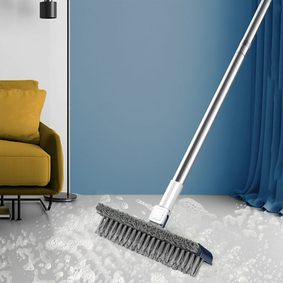 Tyidzon Floor Scrub Brush with Long Handle, 2 in 1 Scrape and Heavy-Duty Stiff Bristle Scrubber Brush for Cleaning Shower Bathroom, Patio, Pool, Garage, Kitchen, Wall and Deck