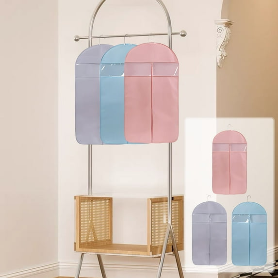 Tyidzon Garment Bags for Hanging Clothes Blue Garment Covers, Transparent Window Garment Bag for Hanging Clothes Shirts, Coats, Dresses, M