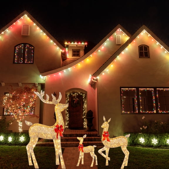 Tyidzon Gold Lighted Christmas Deer Decorations, Outdoor Holiday Decorations Reindeer with Warm White Led, Yard Display for Garden, Storefront, S