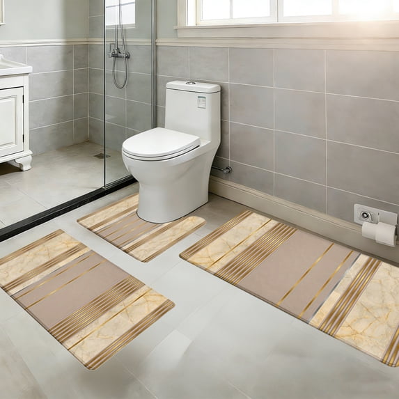 Tyidzon Gold Marble Bathroom Rugs 3 Piece Set, Thick Absorbent Bath Mat, Rubber Non-Slip Machine Washable Bath Rugs for Bathroom Living Room