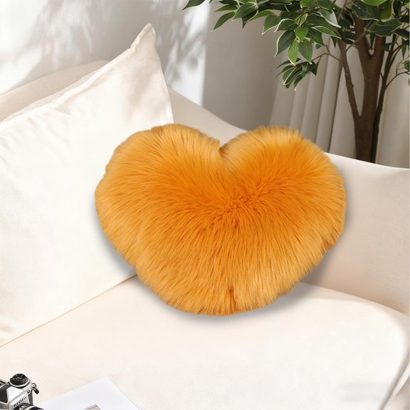 Tyidzon Heart Pillow Orange Throw Pillows Decorative Pillows for Bed Couch Cute Faux Rabbit Fur Small Pillow for Women Valentine Anniversary Fall Christmas Home Decor