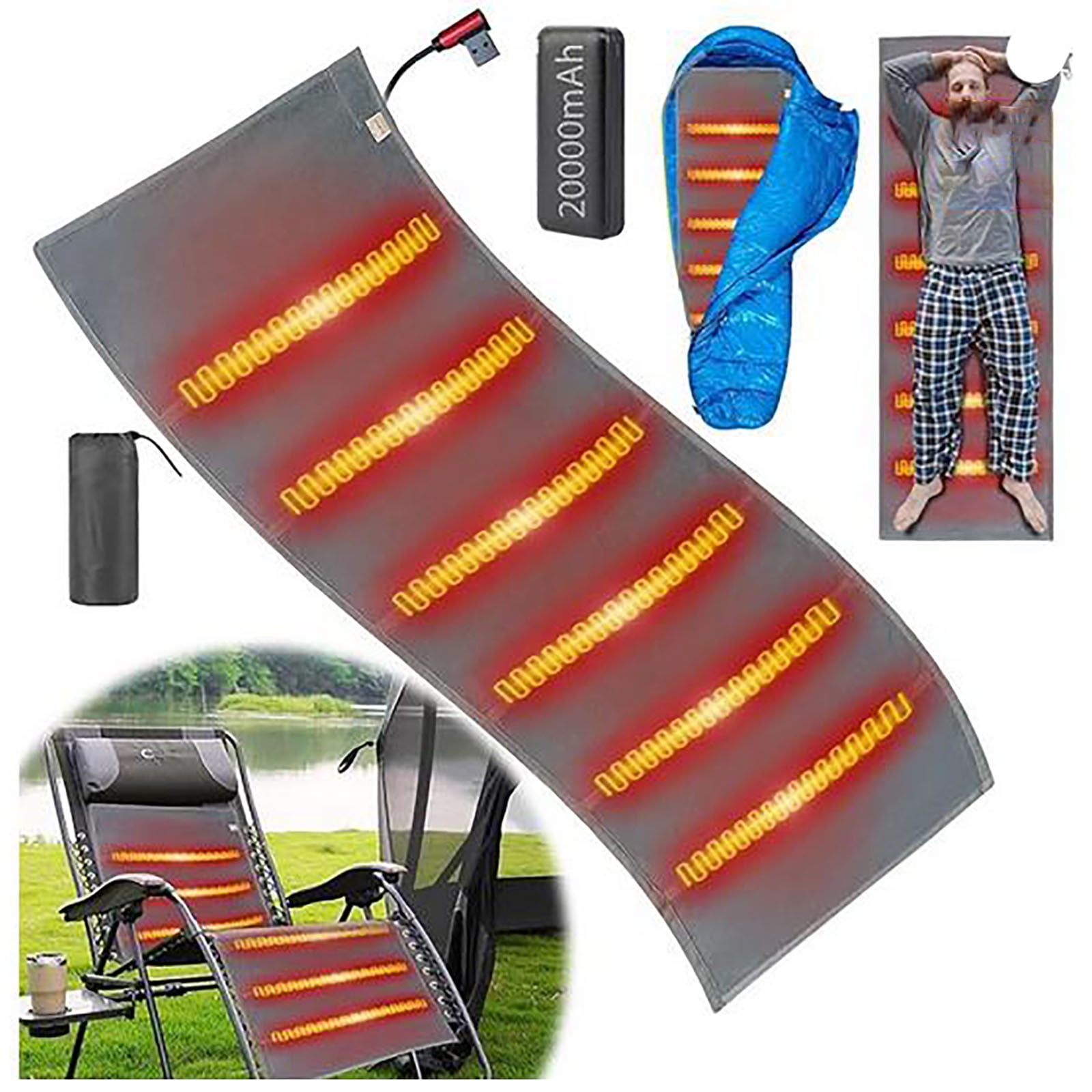 Tyidzon Heated Blanket Heated Sleeping Bag Pad, USB Heating Pad Blanket Car Heating Pad Outdoor Tent Sleeping Pad Therapys Pad