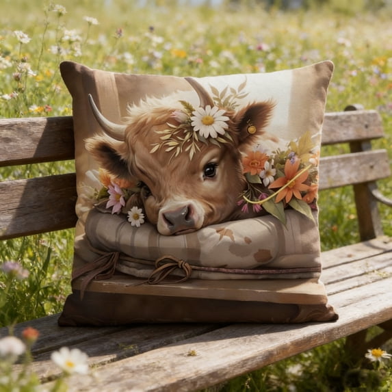 Tyidzon Highland Cow Pillow Covers 18X18 inch Cattle with Flowers Throw Pillow Covers Spring Decor Pillowcase Farmhouse Cushion Case for Sofa Outdoor Patio