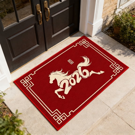 Tyidzon Horse Welcome Mat Non Slide Red Doormat for Front Door Decorative Rug for Indoor Outdoor Entrance Bathroom Kitchen Laundry Room Floor Mat