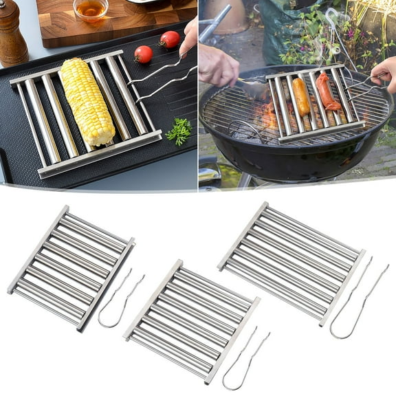 Tyidzon Hotdog Roller Grill Stainless Steel Sausage Roller Rack, Grilling Accessories BBQ Hot Dog Griller for Evenly Cooked Hot Dogs
