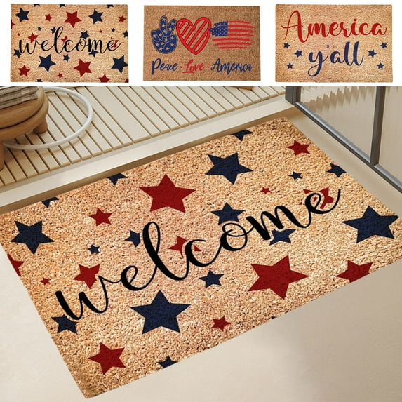 Tyidzon Independence Day Welcome Door Mat, Memorial Day Decorations Doormat for Indoor Outdoor, Non-Slip Floor Mat Washable for Porch Front Door Entrance, 16X24 Inch