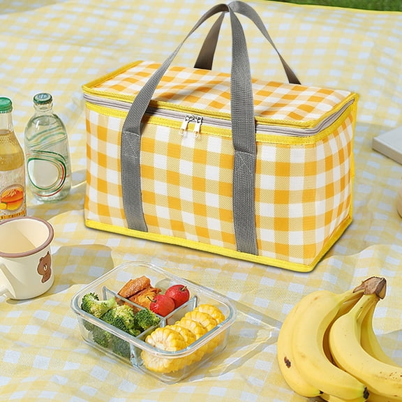 Tyidzon Insulated Picnic Basket, Collapsible Picnic Basket with Lid, Sturdy Handles Storage Basket for Picnic, for Food Delivery, Take Outs, Market Shopping, Travel