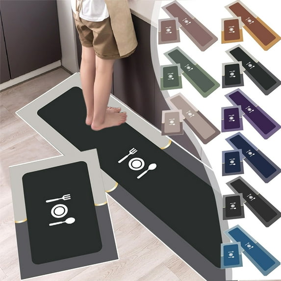 Tyidzon Kitchen Mats for Floor Non Slip Absorbent Comfortable Standing Mats Washable Rugs for Kitchen Office Home Decor (Blue, 16"x47"+16"x24")