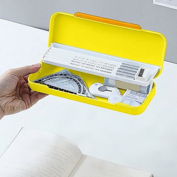 Tyidzon Large Pencil Box Double Layer Plastic Pencil Case with Snap Lid, Stackable Back to School Supplies Pen Case for Office Elementary Middle School