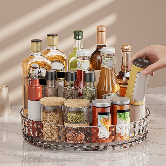 Tyidzon Lazy Susan Organizer - Rotating Spice Rack for Cabinet, Plastic Seasoning Turntable for Kitchen Countertop Table Top Pantry, Clear 9"