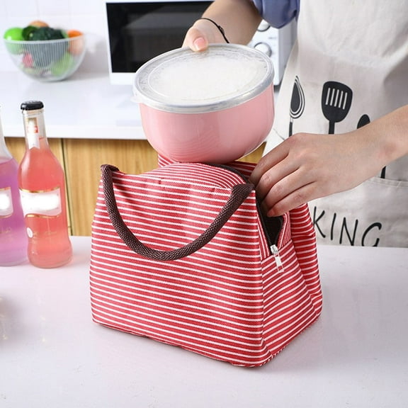 Tyidzon Lunch Bag for Women Men Insulated Stripe Lunch Box Reusable Lunch Tote Bag for Office, Work, Picnic, Travel, Red