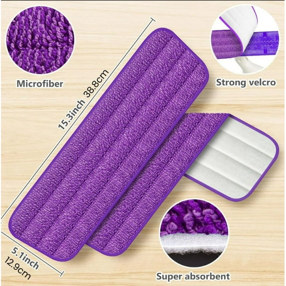 Tyidzon Microfiber Mop Pads, Reusable Floor Mop Pads Washable Microfiber Pads for Floor Cleaning, Purple