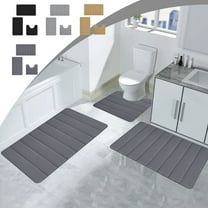 Tyidzon Non Slip Bath Mat Sets of 3, Quick-Dry Bathroom Rugs Ultra Soft Absorbent Bath Mats with U-Shaped Toilet for Bathroom, Tub, Shower - Black