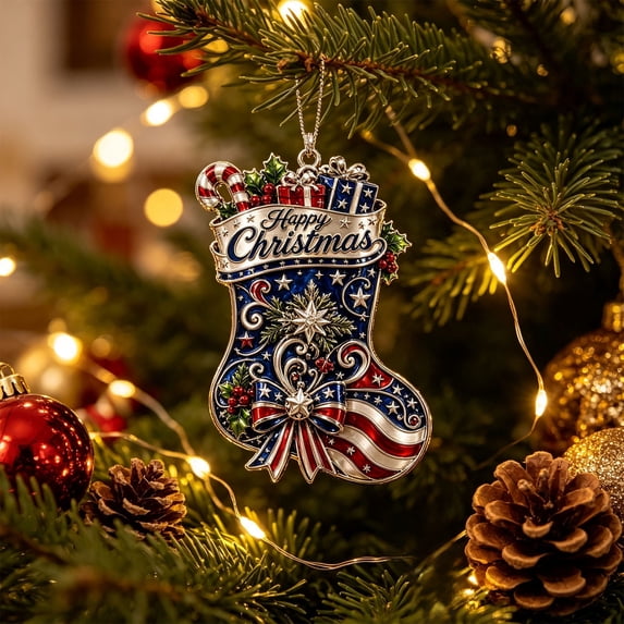 Tyidzon Patriotic Christmas Ornaments, 250th Anniversary Red White & Blue Design, Acrylic Tree Hanging Decor, 3.15 in 2D for Xmas Tree Gift Home Decor