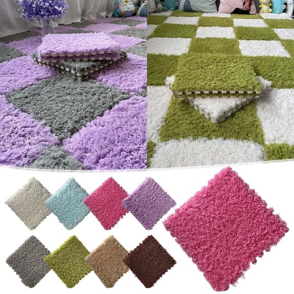 Tyidzon Puzzle Carpet Squares Soft Furry Play Mat Tiles for Home Playroom Decoration Cozy Climbing Area Rug for Kids Family Activity Spaces, Sky Blue