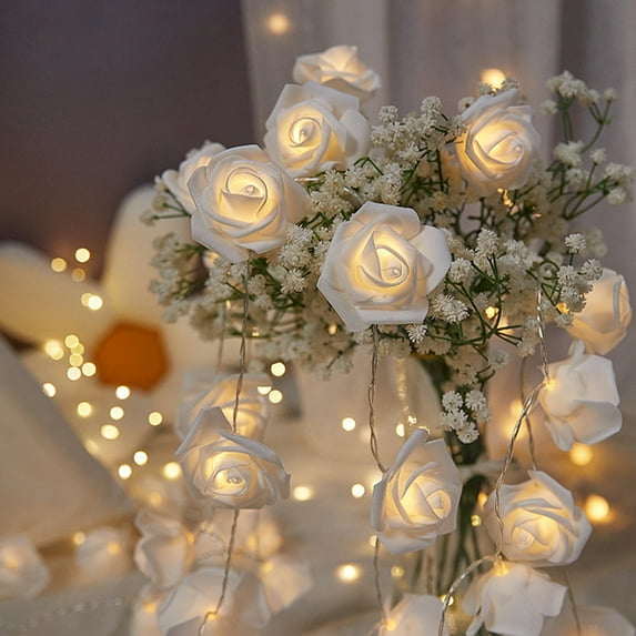 Tyidzon Rose String Lights, White Flower Lights Valentines Day Decorations, Battery Operated LED Flower Fairy Lights Indoor for Valentine's Day Mother's Day Proposal Wedding Anniversary Decor , 5ft