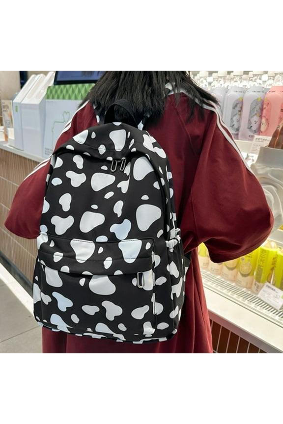 School Backpack for Teen Girls, Cute Cute Cow Print College Backpacks for Women Students Aesthetic Bookbag Large 15 inch Laptop Bag Middle School Travel Back Pack