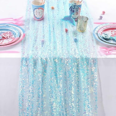 Tyidzon Sequin Table Runners 12 x 72 Inch Table Runner Glitter Sequin Tablecloth for Wedding Birthday Party Ceremony Supplies Decor (Blue)