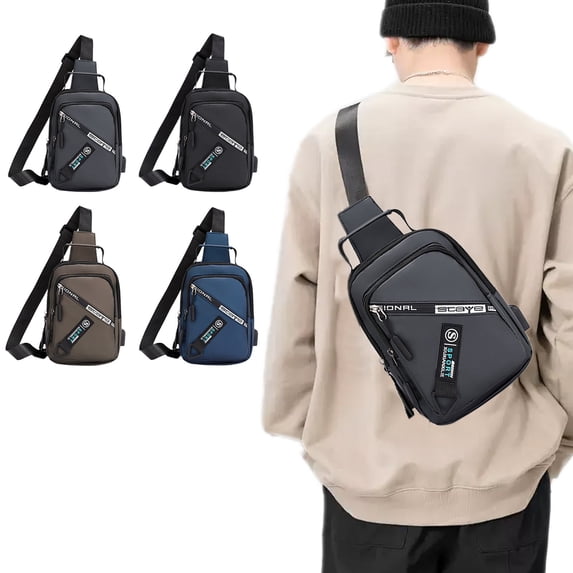 Tyidzon Sling Bag for Men Women, Crossbody Bag for Men Slim Chest Backpack Man Purse Small Shoulder Bag with Earphone Hole for Travel Hiking