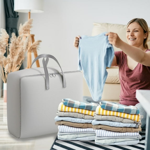 Tyidzon Soft Storage Bags with Zipper Thick Breathable Comforter Organizer, Carrying Handles, Storage Bags for Sheets Blankets Bedding Pillows, Clothes Gray