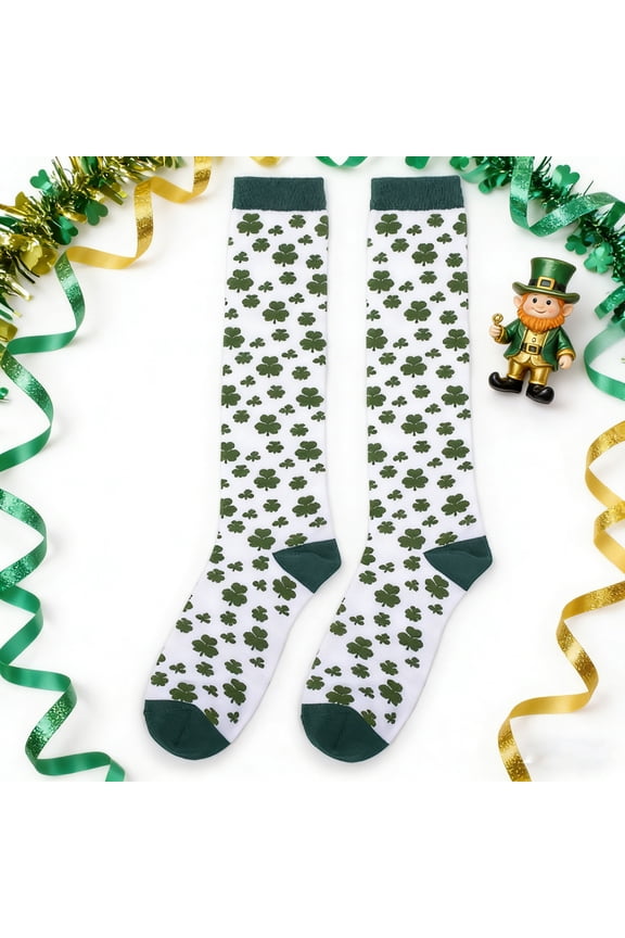 St. Patrick's Day Socks Shamrock Crew Socks for Women Teens, Soft Mid-Calf Socks Festive Irish Gifts Party & Daily Wear, Green Clovers Design
