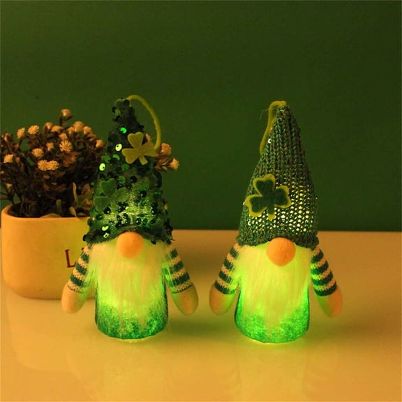 Tyidzon St Patricks Day Gnome Ornaments, Light Up Plush Green Gnomes with Shamrock for St. Patricks Day Decorations Irish Festival Faceless Doll Gnome Gifts for Kids Women Men Shelf Table Decor, 6.3"