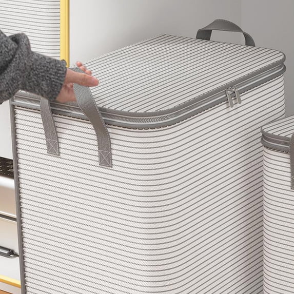 Tyidzon Storage Bins with Lids Non Woven Zipper Clothes Storage Bags, Foldable Washable Closet Shelf Clothes Organizer Container with Handle, Gray