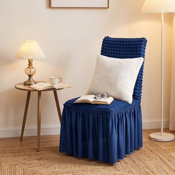 Tyidzon Stretch Dining Chair Cover, Elegant Seat Protector with Textured Fabric and Ruffled Skirt for Banquet Kitchen Home (Removable Washable)