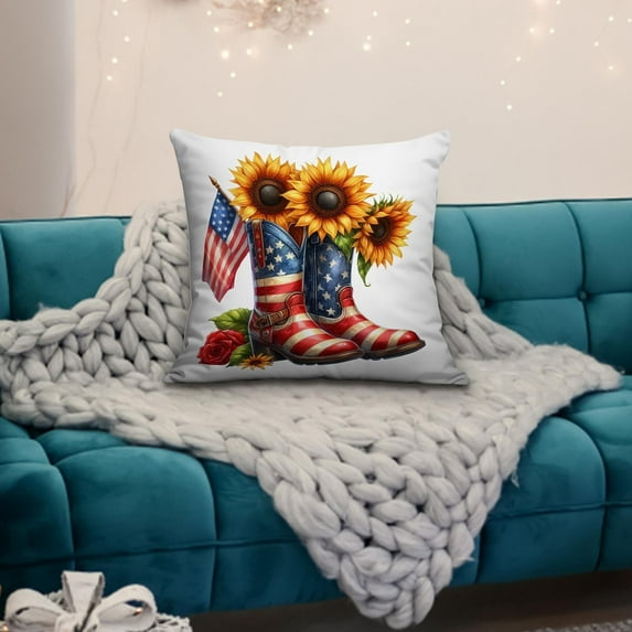 Tyidzon Sunflower Pillow Covers 4th of July Decorations Flax Pillow Case Outdoor Sofa Couch Farmhouse Home Decor, 18x18 Inch
