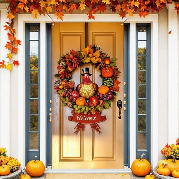 Tyidzon Thanksgiving Door Cover Thanksgiving Decorations Banner for Front Door Backdrop Party Photography Background Door Cover Outdoor Indoor Winter Home Decor, 71 x 35 Inch