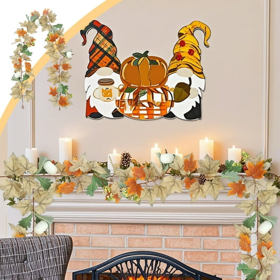 Tyidzon Thanksgiving Garland Artificial Leaf Garland Rattan Hanging Maple Leaf Garland for Indoor Home Front Door Wall Holiday Party Thanksgiving Fall Decor