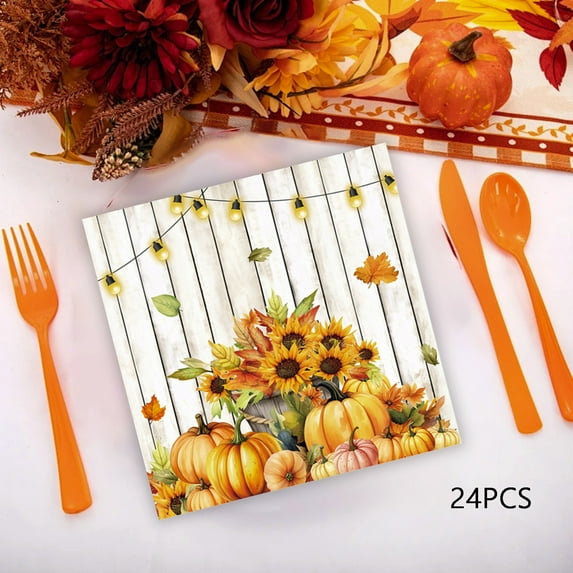 Tyidzon Thanksgiving Napkins, Thanksgiving Paper Napkins, 24Pc Disposable Dinner Napkins for Thanksgiving Winter Holiday Party Supplies Home Kitchen Tableware Decorations