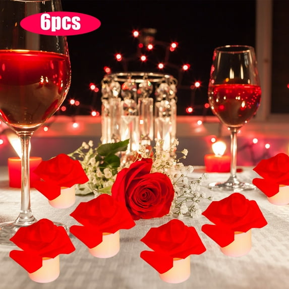 Tyidzon Valentines Day Decorations Rose Candles Set, 6Pcs LED Battery Flower Shaped Tea Lights Candles Battery Operated Red Romantic LED Tealight Candles for Valentine's Day Anniversary Decor