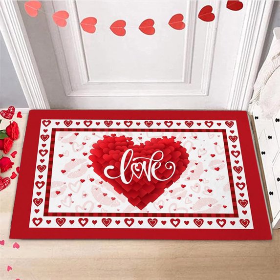 Tyidzon Valentines Day Door Mat, Extra Soft Absorbent Valentines Day Decorations Heart Bathroom Rugs, Quicker Dry Washable Bath Mat for Bathroom Home, 24"x18"