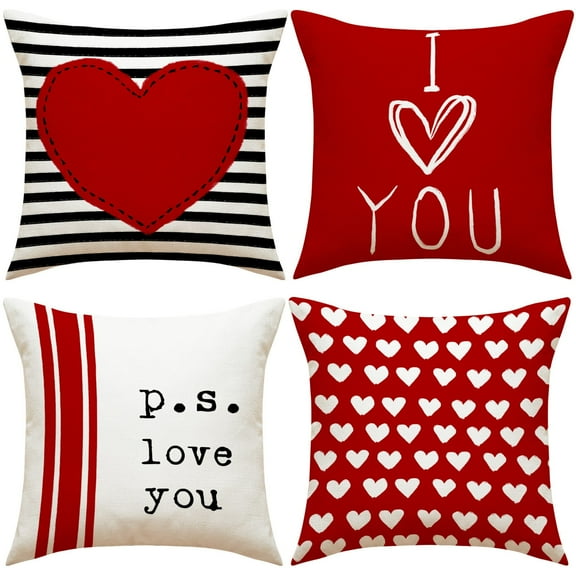 Tyidzon Valentines Day Pillow Covers 18x18, Heart Love Red Decorative Pillow Covers Supper Soft Plush for Couch Sofa Home Valentines Day Decoration
