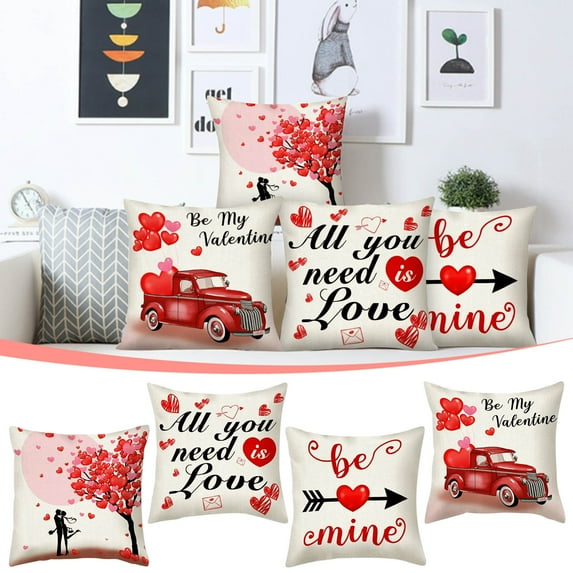 Tyidzon Valentines Pillow Covers 18x18 Inch Set of 4, Valentines Day Throw Pillow Covers Home Decor Red Love Heart Pillowcase Square Cushion Covers for Sofa Bed Couch