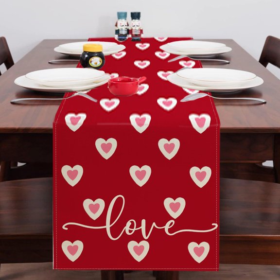 Tyidzon Valentines Table Runner 72" Red & Pink Heart Table Runner for Valentines Day Decorations Anniversary Proposal Dining Kitchen Tabletop